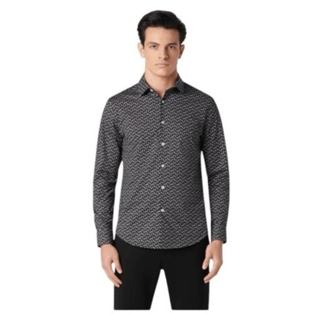 Bugatchi James Martin OoohCotton Button Down Shirt Blue Printed Pattern Long Sle